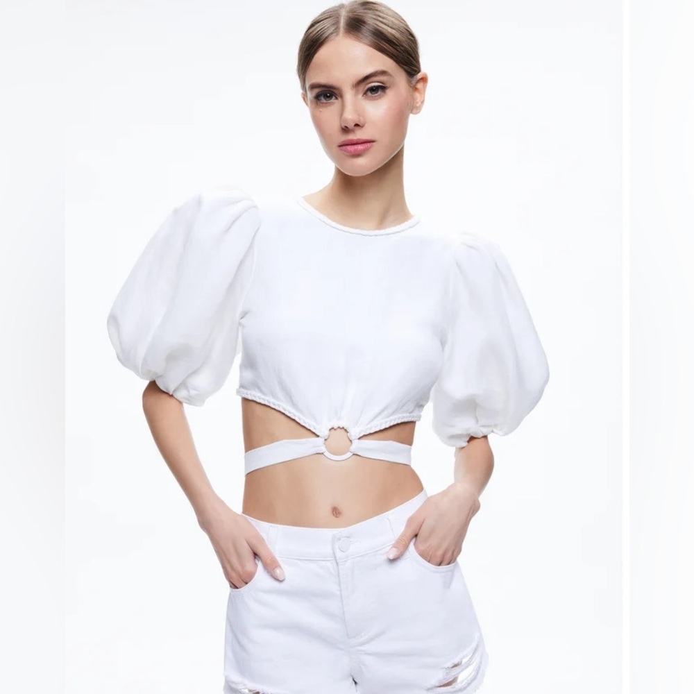 COLETTE TIE PUFF SLEEVE CROP TOP size 0